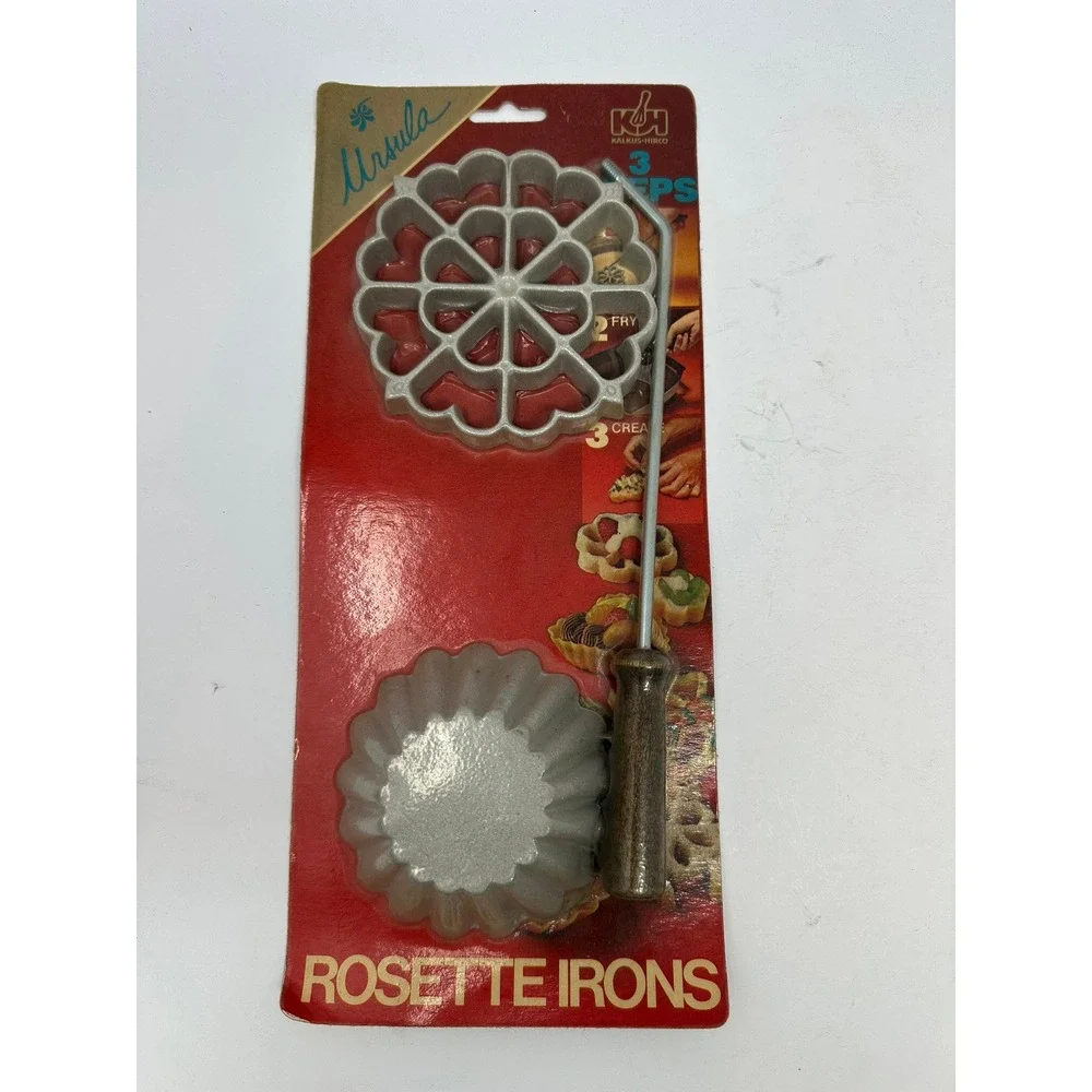 Vintage Kalkus Hirco Ursula SNOWFLAKE & Tart Shell Rosette Iron w/ Handle B0